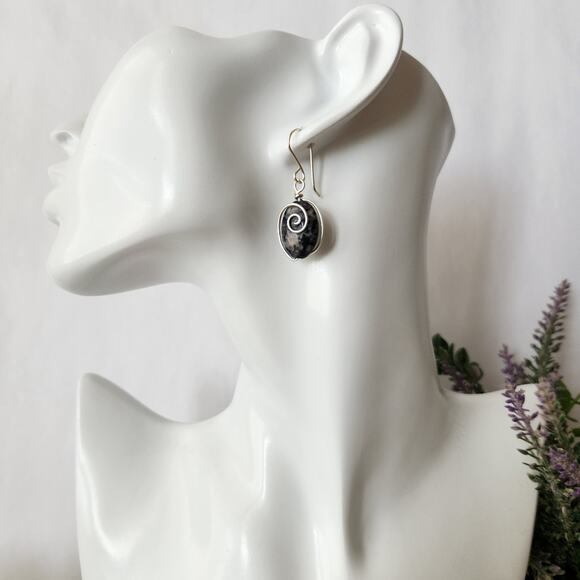 Blue Sodalite Stone Wire-wrapped Dangle Earrings / Minimalist Stone Earrings - Picture 2 of 11